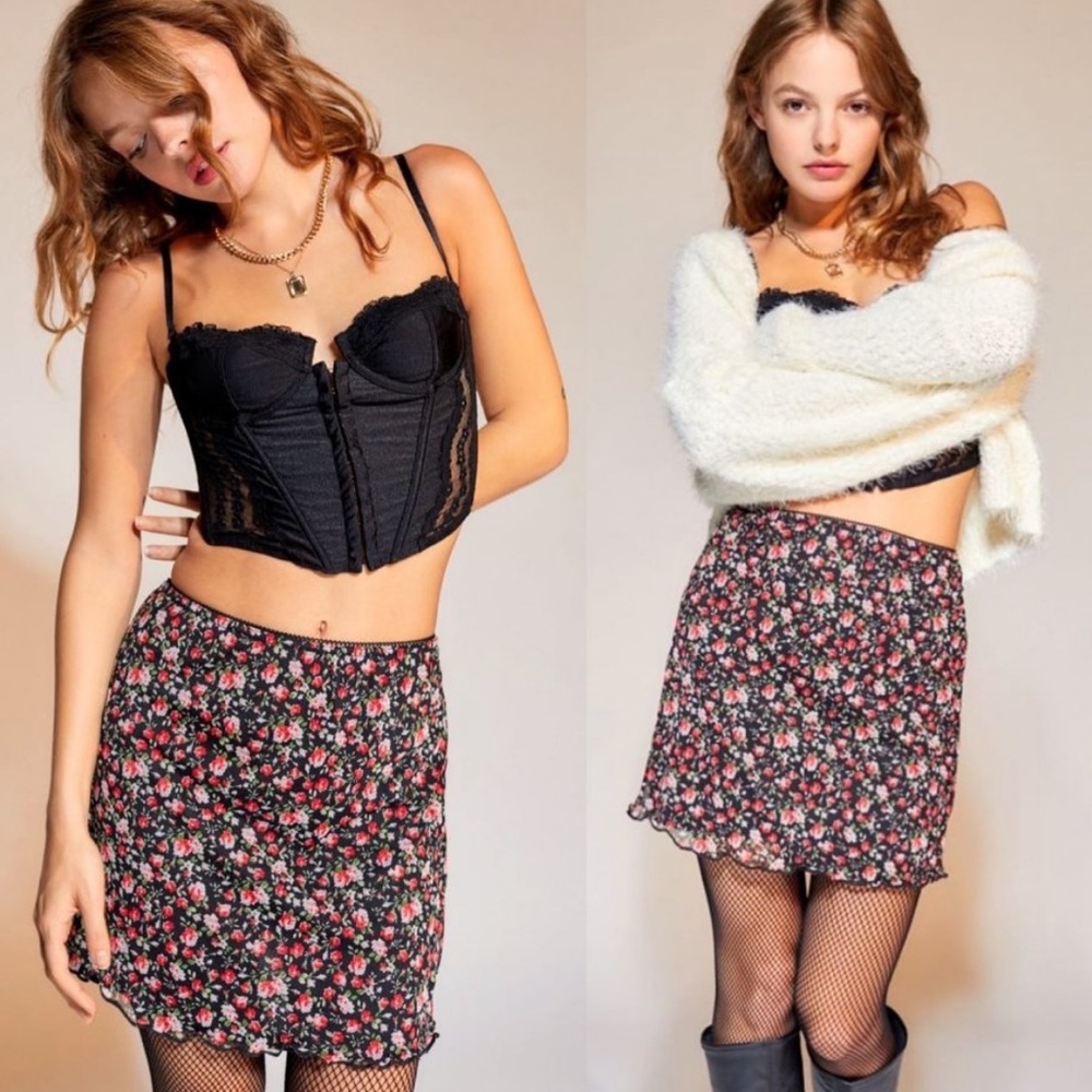 urban outfitters floral mesh mini skirt